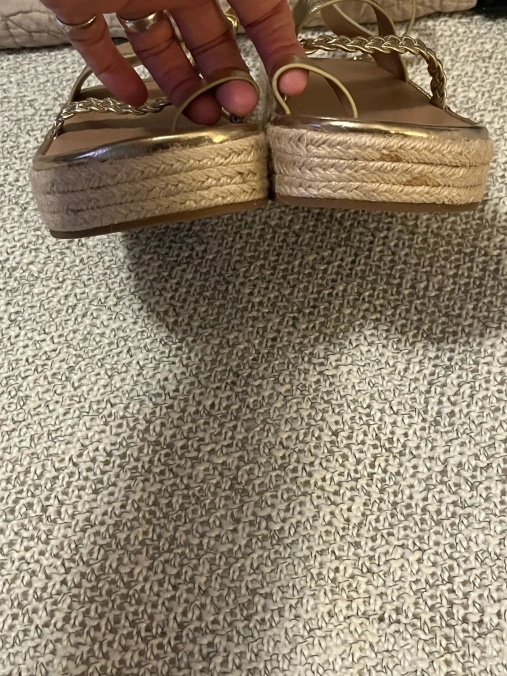 AEROSOLES Women’s Dolly Gold Faux Leather Braid Espadrille Ankle Platform Shoes